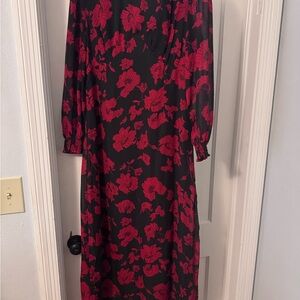 Elegant Black and Red Floral Dress